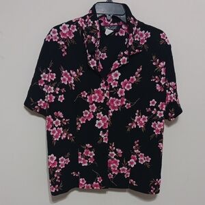 Briggs New York Men's Black Shirt with Pink Floral Design